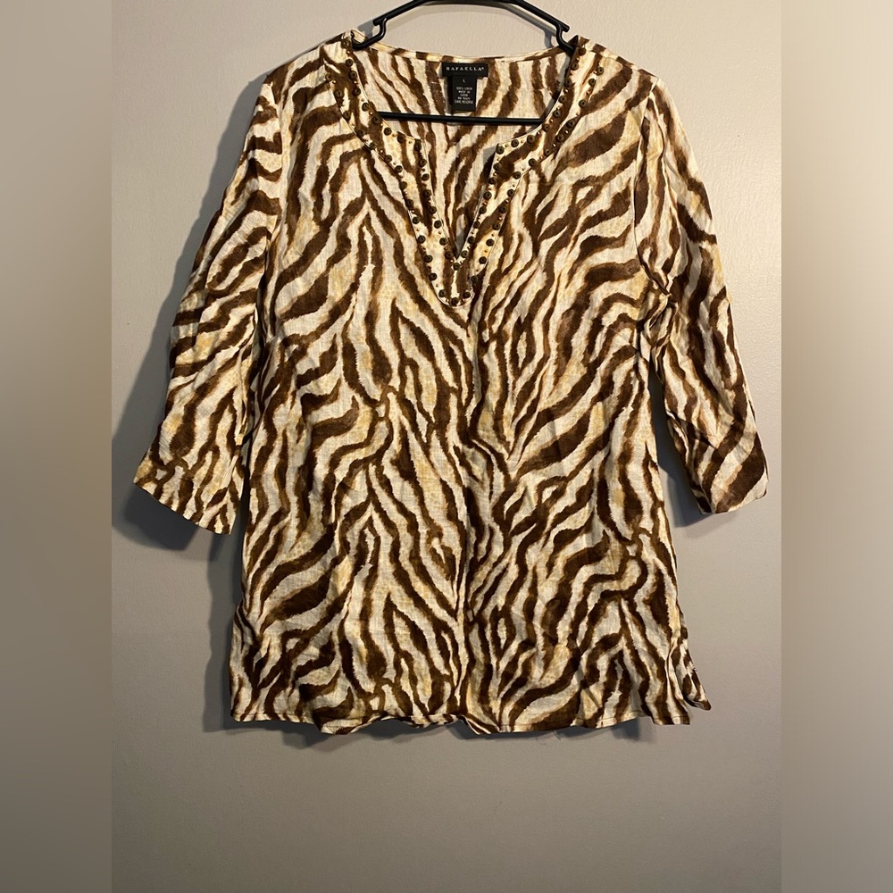 Item 21 Rafaella Women’s Zebra-Print Tunic Top in Brown and Cream